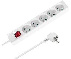 Przedłużacz Prailgintuvas, 5 lizdų, 2 m, prancūziško tipo, su jungikliu (3x1,5 mm), „Rebel“ baltas