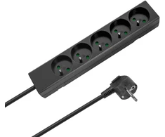 Przedłużacz Prailgintuvas 5 lizdų 2m prancūziško tipo be jungiklio (3x1,5 mm) Rebel juodas