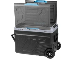 Profesionalus TEESA kompresorinis kelioninis šaldytuvas su šaldymo funkcija, 50 l DC12/24 AC 230V, dideli ratukai ir tvirta rankena, Bluetooth, maitinimas baterijomis