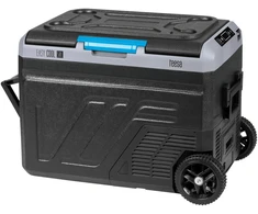 Profesionalus TEESA kompresorinis kelioninis šaldytuvas su šaldymo funkcija, 50 l DC12/24 AC 230V, dideli ratukai ir tvirta rankena, Bluetooth, maitinimas baterijomis