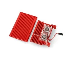 Justpi Oem Raspberry Pi 4B aliumininis radiatorius su dviem ventiliatoriais - dėžutė raudonos spalvos