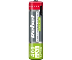 REBEL AAA baterijos, 400 mAh, ličio jonų, 1.5 V, 2 vnt./bl, R3, C tipo lizdas