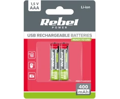 REBEL AAA baterijos, 400 mAh, ličio jonų, 1.5 V, 2 vnt./bl, R3, C tipo lizdas