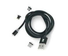 Rebel Magnetinis USB kabelis 3in1 microUSB USB C Lightning 1m Juodas