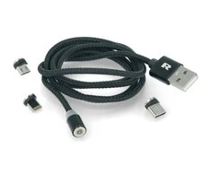 Rebel Magnetinis USB kabelis 3in1 microUSB USB C Lightning 1m Juodas