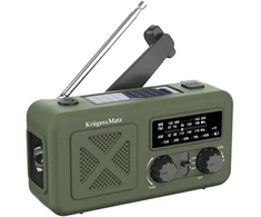 Kruger &amp; Matz Saulės energija varomas radijas, nešiojamas SOS avarinis radijas, 2000 mAh išorinė baterija, žibintuvėlis, dinamo, KrugerMatz