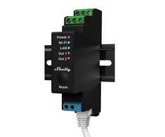 Shelly PRO 2PM išmanioji 2 kanalų relė su elektros sąnaudų matavimu valdoma Wifi LAN Bluetooth montuojama ant DIN bėgelio