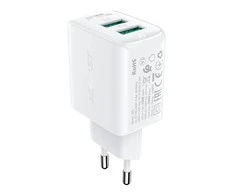 Sieninis įkroviklis Acefast A33, 2x USB, 18W, QC3.0 (balta)