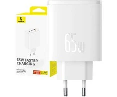 Sieninis įkroviklis Baseus OS-Cube Pro 2xUSB-C + USB, 65W (baltas)