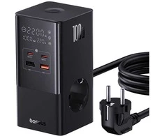 Sieninis įkroviklis / maitinimo juosta Baseus PowerCombo 100W (juoda)
