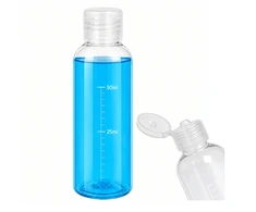 Skaidrus 100 ml kelioninis matavimo butelis su plokštumos gradacija