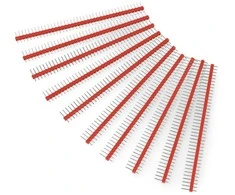 Tiesi auksinių kaiščių 1x40 jungtis su 2.54mm rastru - raudona - 10 vnt - justPi