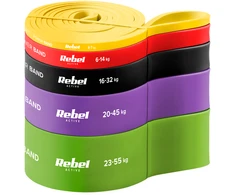 TPE mankštos juostų rinkinys - Power Band PTs-1, 4-55 kg, 5 TPE juostos, REBEL ACTIVE