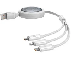Trys viename Baseus Free2Draw USB į M+L+C 100 W laidas, 1.1 m (baltas)