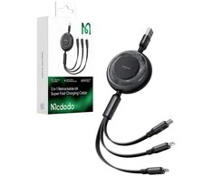 Trys viename USB-C į USB-C / Lightning / Micro USB kabelis, Mcdodo CA-3730, 1.2 m (juodas)