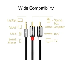 UGREEN AV116 kabelis AUX 3.5mm - 2RCA Cinch 3m - Juodas