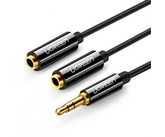 UGREEN AV123 AUX 3.5mm kištukas - 2x 3.5mm lizdai kabelis 0.25m juodas