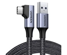 UGREEN US385 USB į USB-C Kampinis kabelis 3A 1m - Juodas