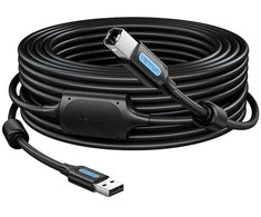 USB 2.0 A kištukinis USB-B kištukinis kabelis su ferito šerdimi Vention COQBL 10m Juodas PVC