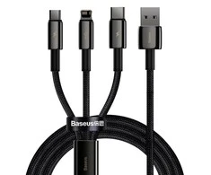 USB kabelis 3in1 Baseus Tungsten Gold USB micro USB / USB-C / Lightning 3.5A 1.5m - Juodas