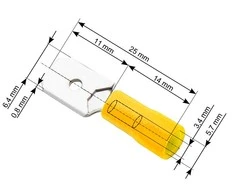 Blow Oem Vamzdelio formos jungtys 6.3/0.8 100vnt - geltona