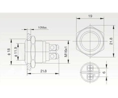 Oem Vandalams atsparus mygtukas PBW-16BKS - monostabilus - 2A 250V - plokščias mygtukas
