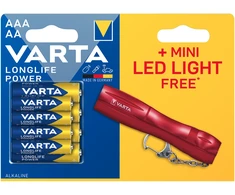 Bateria VARTA Longlife Power LR03/LR06 baterijos x4 + mini LED žibintuvėlis