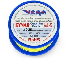 Vega Tronik Kynar sidabro dengtas vario surinkimo kabelis - 0.25 mm / AWG 30 - geltonas - 50 m