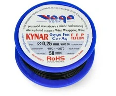 Vega Tronik Kynar sidabro dengtas vario surinkimo kabelis - 0.25 mm / AWG 30 - juodas - 50 m
