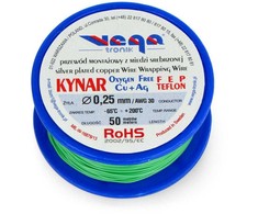 Vega Tronik Montavimo laidas Kynar sidabruotas varis - 0.25 mm/AWG 30 - žalias - 50 m