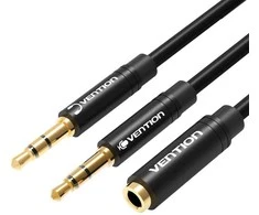 Vention AUX 2x 3.5mm kabelis 0.3m - Juodas