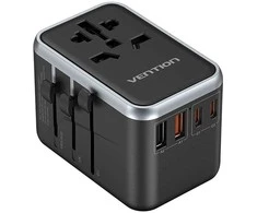 Vention FJFB0 GaN 2xUSB-C 2xUSB-A universalus kelioninis adapteris 65W (juodas)