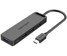 Vention Ventiliacija iš USB-C į USB3.0 x 4 šakotuvą su maitinimo šaltiniu Juodas 0,15 m