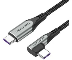 Vention Ventiliacijos TAKHF USB-C į USB-C 5A kampinis kabelis (pilkas)
