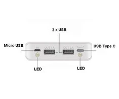 Oem W8 DIY išorinio akumuliatoriaus dėklas - 8x18650 - 20000mAh - C tipas - USB - microUSB