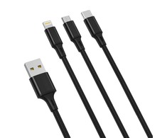 XO 3in1 kabelis USB-C / Lightning / Micro 2.4A, 1.2m (juodas)