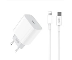 XO L77 sieninis įkroviklis, USB-C + USB-C prie Lightning kabelis (baltas)