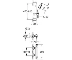 Grohe Grohtherm 800 termostatinis dušo komplektas su Tempesta II, 600mm, chromas (naujas vietoj 3456001)