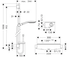 Dušo komplektas Hansgrohe Raindance select 150 combi 0,9 m, 27037000
