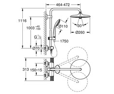 Dušo komplektas su termostatiniu maišytuvu Grohe EUPHORIA SYSTEM 260, 27296003