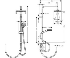 Dušo sistema Hansgrohe Vernis Shape 230 1jet Showerpipe Reno 26282000, chromas