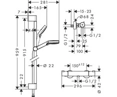 Dušo sistema su termostatiniu maišytuvu Hansgrohe Crometta Ecostat 1001 CL Combi 0,90m, 27813400