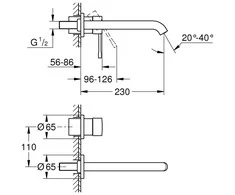 Grohe Virštinkinė praustuvo maišytuvo dalis, snapas 230mm, Essence, chromas 19967001