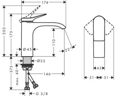 Hansgrohe Maišytuvas praustuvui HG Vivenis 110 w/o 75022000
