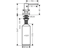 Muilo dozatorius Hansgrohe A51, 40448800, nerūdijančio plieno
