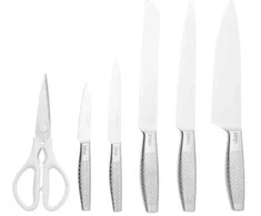 Ninja Kitchen StaySharp nerūdijančio plieno 6 dalių peilių rinkinys + baltas peilių laikymo blokas - K62006EUWH
