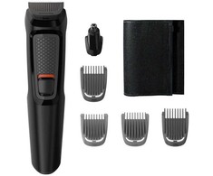 Philips Multigroom series 3000 6-in-1, Face MG3710/15 6 įrankiai Savaime galandantys plieniniai peiliukai Veikimo laikas Iki 60 min. Skalaujami priedai