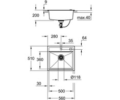 Plautuvė Grohe Composite K700, 31651AP0, juoda
