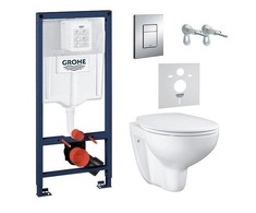 WC komplektas Grohe Bau Ceramic Rimless: BauCeramic Rimless WC su SC dangčiu+WC rėmas+mygtukas Skate Cosmo chromas+rėmo tvirtinimai 39586000
