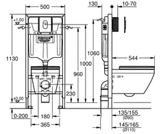 Grohe 5 in 1 komplektas – WC su sėdyne EuroCeramic, rėmas Rapid SL, chromuota nuleidimo plokštė Arena, lai